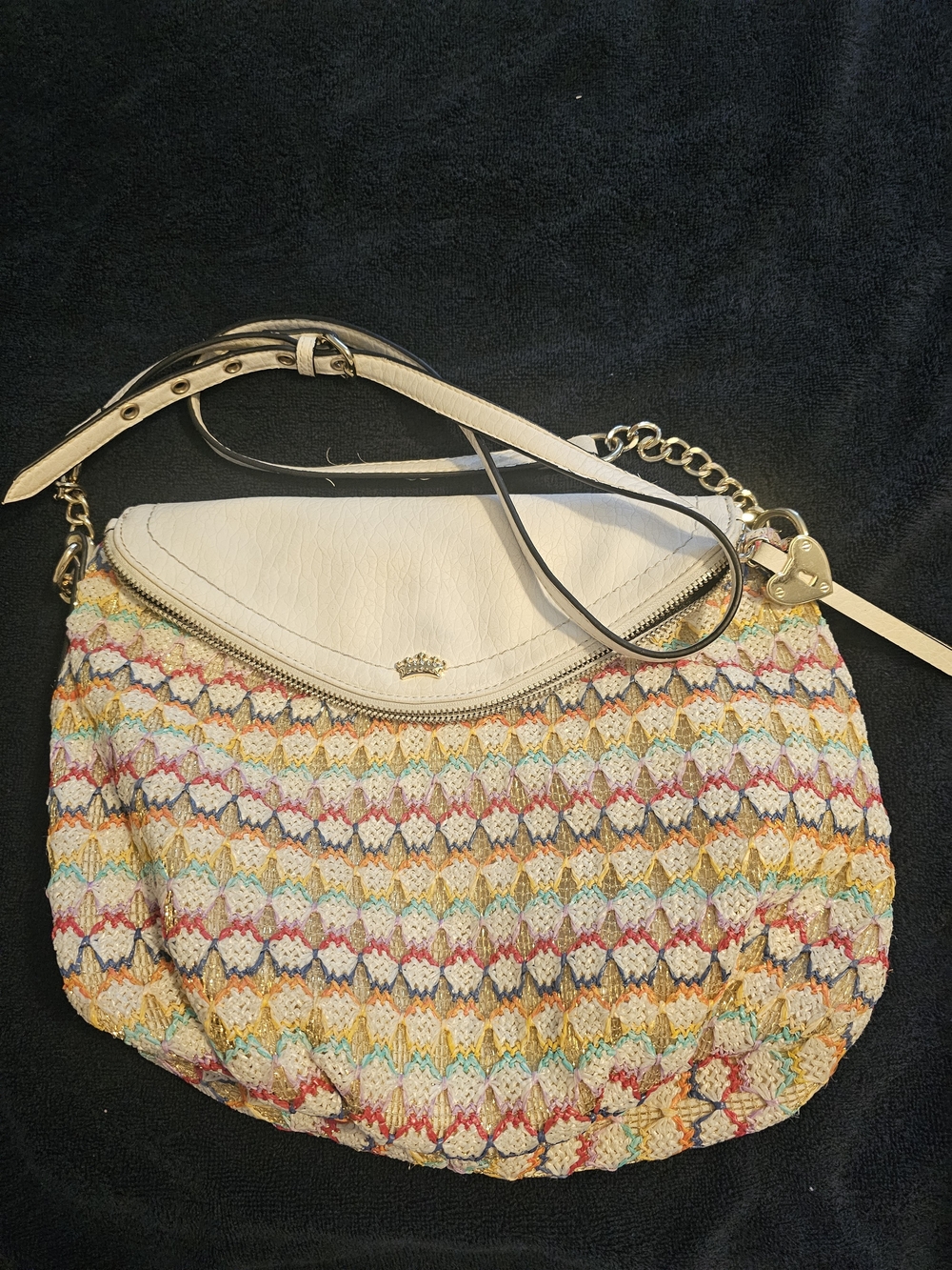 JUICY COUTURE  Rainbow Straw Weave Crossbody-Shoulder Purse Flap Boho Soho.